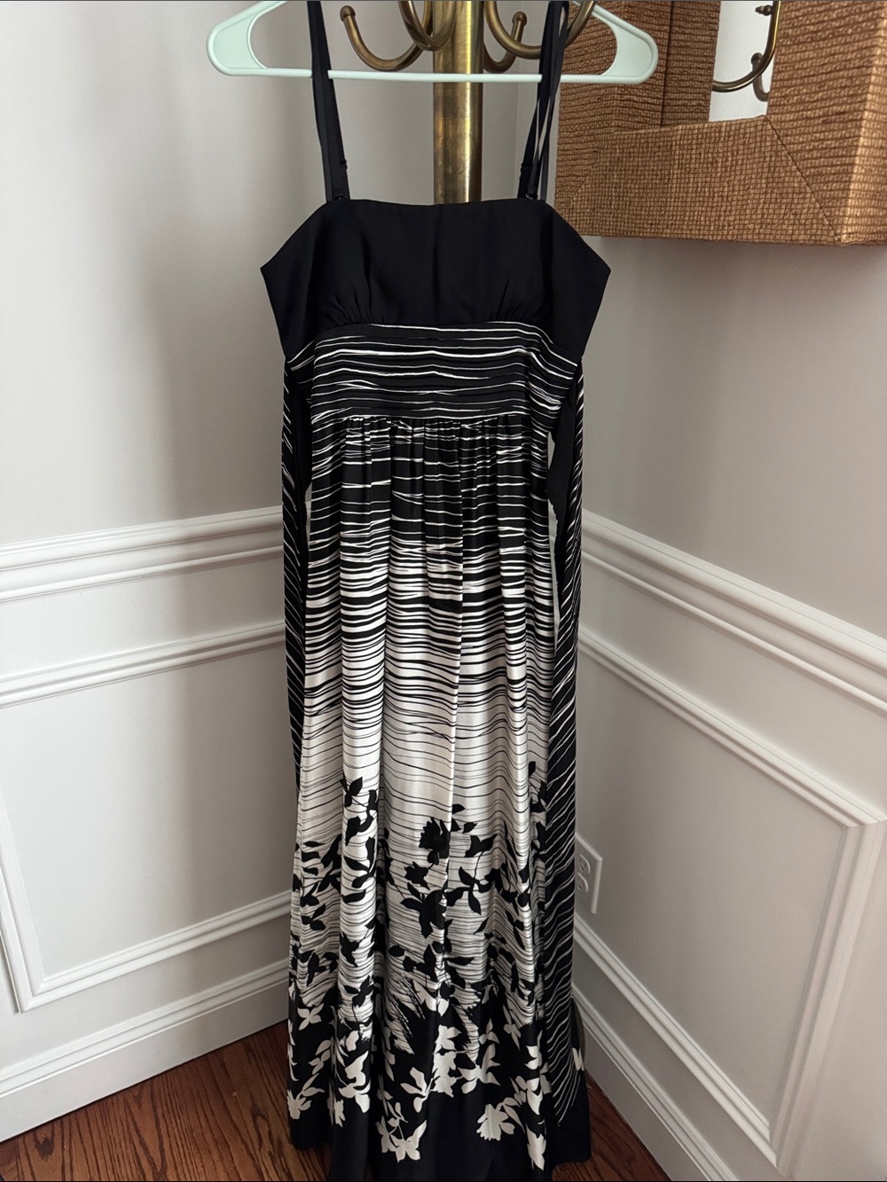 BCBGMaxAzria Black and White Strapless Maxi Dress